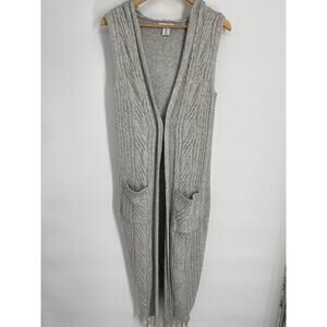 Cupcakes and Cashmere Long Cardigan Small Gray Cable Knit Bohemian Fringe Hippie